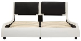 Cadru de pat cu LED, alb si negru, 140x200 cm, piele ecologica white and black, 140 x 200 cm