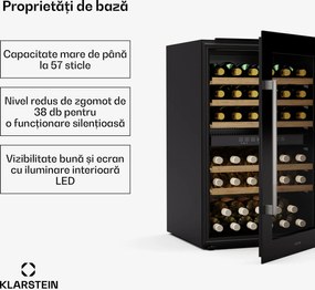Klarstein Frigider pentru vinuri Vinsider 57 Duo, 2 zone de răcire, 57 sticle, aparat încorporat