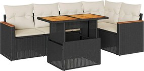 vidaXL Set mobilier grădină perne 6 piese negru poliratan/lemn acacia