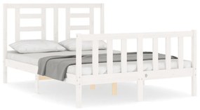 3192862 vidaXL Cadru de pat cu tăblie, 140x190 cm, alb, lemn masiv