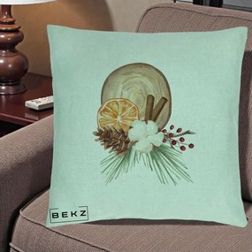 Perna Decorativa Aranjament de Craciun Nordic, 40x40 cm, Verde Menta, Husa Detasabila, Perna Inclusa, BEKZ®
