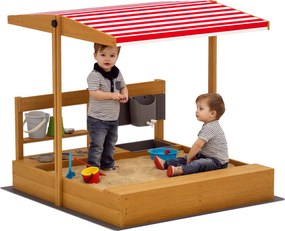 Outsunny Nisipar din lemn pentru copii cu copertină reglabilă și jucării de bucătărie Juego para Niños 3-7 Años 114x110x110 cm Maro | Aosom Romania
