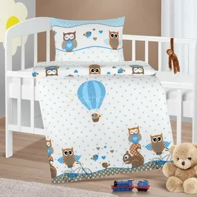 Bellatex Lenjerie de pat din bumbac pentru copiiAgáta Sovička albastră, 90 x 135 cm, 45 x 60 cm