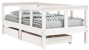 834412 vidaXL Cadru de pat copii cu sertare, alb, 70x140 cm, lemn masiv pin