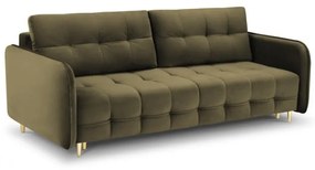 Canapea extensibila Scaleta cu 3 locuri, tapiterie din catifea si picioare din metal auriu, verde