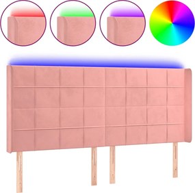 vidaXL Tăblie de pat cu LED, roz, 203x16x118/128 cm, catifea