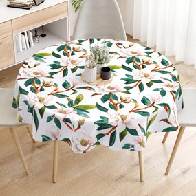 Goldea față de masă 100% bumbac - magnolie cu frunze - rotundă Ø 180 cm