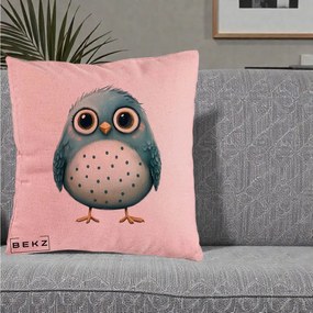Perna Decorativa Pasare Teal cu Buline Teal, 40x40 cm, Roz, Husa Detasabila, Perna Inclusa, BEKZ®