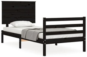 3195210 vidaXL Cadru de pat cu tăblie, negru, 90x200 cm, lemn masiv