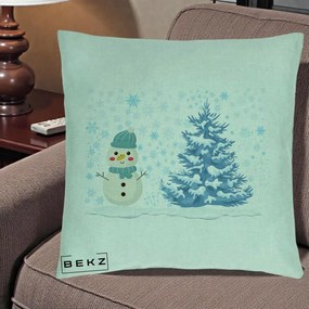 Perna Decorativa Om de Zapada si Brad Craciun, 40x40 cm, Verde Menta, Husa Detasabila, Perna Inclusa, BEKZ®