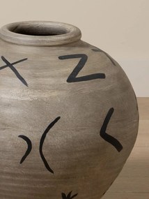 Vas decorativ din teracotta cu motive tribale , H41cm , "Ritual"