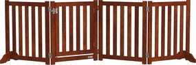 PawHut Barieră de siguranță câine pliabilă dublă față din lemn, 4 panouri cu ușă, picioare de suport, 205 x 60 cm, maro | Aosom Romania