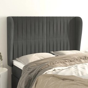 vidaXL Tăblie de pat cu aripioare gri închis 147x23x118/128 cm catifea