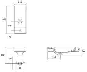 Lavoar suspendat alb 22 cm, dreptunghiular, Cersanit Larga 220x500 mm