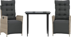vidaXL Set mobilier de grădină cu perne, 3 piese,gri deschis,poliratan