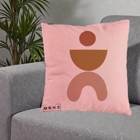Perna Decorativa Geometric Boho Disc si Arc, 40x40 cm, Roz, Husa Detasabila, Perna Inclusa, BEKZ®