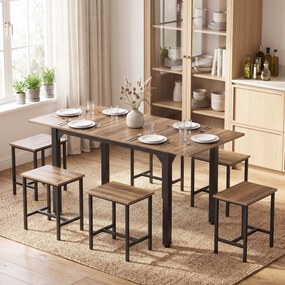 HOMCOM Set Masă Da Dining Extensibil 160 cm Cm, Negru Nuc | Aosom Romania