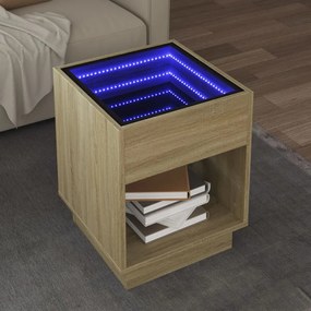 vidaXL Măsuță de cafea cu LED infinity, stejar sonoma, 40x40x50 cm