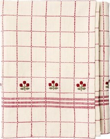 Față de masă din bumbac brodată manual cu model în carouri și flori, 120×220 cm, „Bloom"