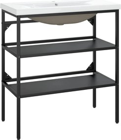 vidaXL Cadru lavoar baie cu chiuvetă încorporată, negru, fier