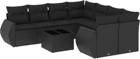 vidaXL Set mobilier de grădină cu perne, 9 piese, negru, poliratan