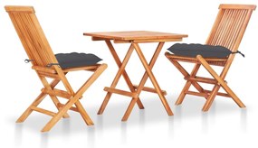 vidaXL Set mobilier bistro cu perne antracit, 3 piese, lemn masiv tec