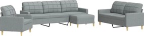 vidaXL Set canapele cu taburet, 4 piese, gri deschis, textil