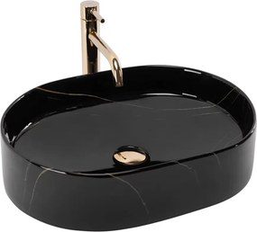 Lavoar pe blat Rea Nadia oval 50 cm negru lucios