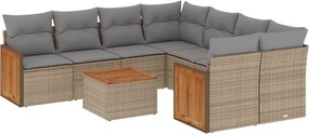 vidaXL Set canapele de grădină, 9 piese, cu perne, bej, poliratan
