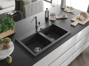 Mexen Hektor chiuvetă din granit cu 2 compartimente 800 x 480 mm, negru pătat, sifon crom - 6521802000-76