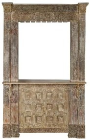 Bar din lemn masiv de tec sculptat manual, finisaj antichizat, „Maharaja”