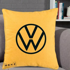 Perna Personalizata cu emblema Volkswagen, 40x40 cm, Galben, Husa Detasabila, Perna Inclusa, BEKZ®