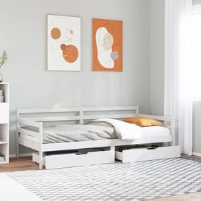 vidaXL Pat de zi cu sertare, alb, 90x200 cm, lemn masiv pin