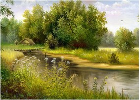 Tablou - Râu lângă pădure, pictură în ulei (70x50 cm)