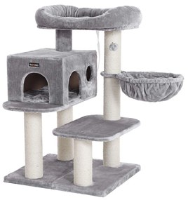 FEANDREA Arbore pentru pisici, turn pentru pisici cu cuib de pluș XXL, casă pentru pisici cu unități reglabile, 112 cm