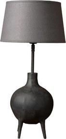 Lampă de masă din bumbac și in gri, cu structură din aluminiu gri antichizat, formă sferică, finisaj patinat, 61×30 cm, „Gilda"