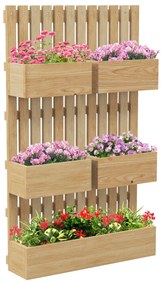 Outsunny Ghiveci inaltat de gradina cu grilaj pentru vita de vie, plante cataratoare, flori, Jardiniera din lemn cu montare pe perete