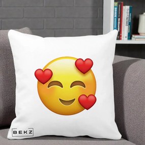 Perna Decorativa Emoji cu 3 Inimi, 40x40 cm, Alba Mata, Husa Detasabila, Perna Inclusa, BEKZ®