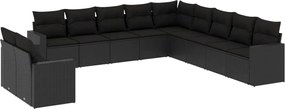 vidaXL Set canapele de grădină cu perne, 11 piese, negru, poliratan
