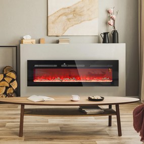 HOMCOM Șemineu Electric Încorporabil cu Telecomandă, Flacără Reglabilă, Temporizator și Termostat, 152,4x15,8x45 cm, Negru | Aosom Romania