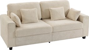 HOMCOM Canapea 3 locuri bej cu tapițerie Raindrop din catifea, șezut adânc, perne cu arcuri, brațere late și 4 perne | Aosom Romania