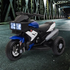 HOMCOM Motocicletă Electrică Copii 3-6 Ani, 3 Roți, Baterie 6V, din PP și Metal, Albastru Închis și Negru, 86x42x52cm | Aosom Romania