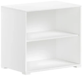 Set SAM în alb este format dintr-un Pat copii matrimonial (90 x 200 cm), o bibliotecă, o comodă cu 2 uși și o comodă cu 3 sertare.
