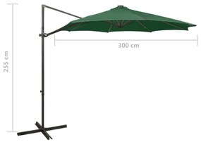 Umbrela suspendata cu stalp si LED-uri, verde, 300 cm Verde