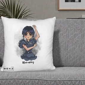 Perna Personalizata Wednesday Addams Dancing Queen, 40x40 cm, Alb Pufos, Husa Detasabila, Perna Inclusa, BEKZ®