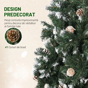 HOMCOM Brad de Crăciun Înzăpezit cu Conuri, Brad Artificial cu Deschidere Automată și Bază Pliabilă, Ø85x150 cm, Verde | Aosom Romania