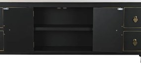 Comodă TV living din lemn, negru, cu 2 uși, 8 sertare și medalion oriental cu ramură înflorită, 51 x 130 x 26 cm, „Zenora”
