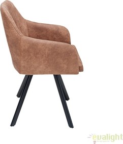 Scaun design industrial vintage cu tapiterie din microfibra, Lucca, maro A-38308 VC