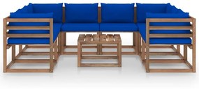 Set mobilier de gradina cu perne albastre, 9 piese