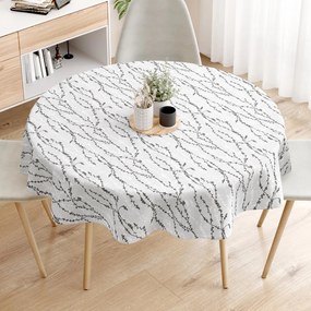Goldea față de masă decorativă loneta - crenguțe pe gri deschis - rotundă Ø 100 cm